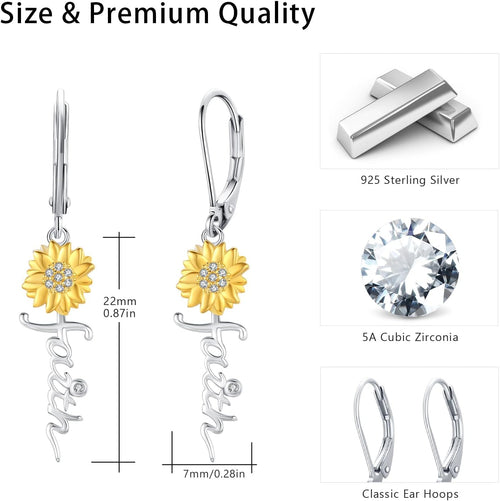 Sunflower Faith Earrings, 925 Sterling Silver Cross Hoop Huggies, Christian Gift for Women