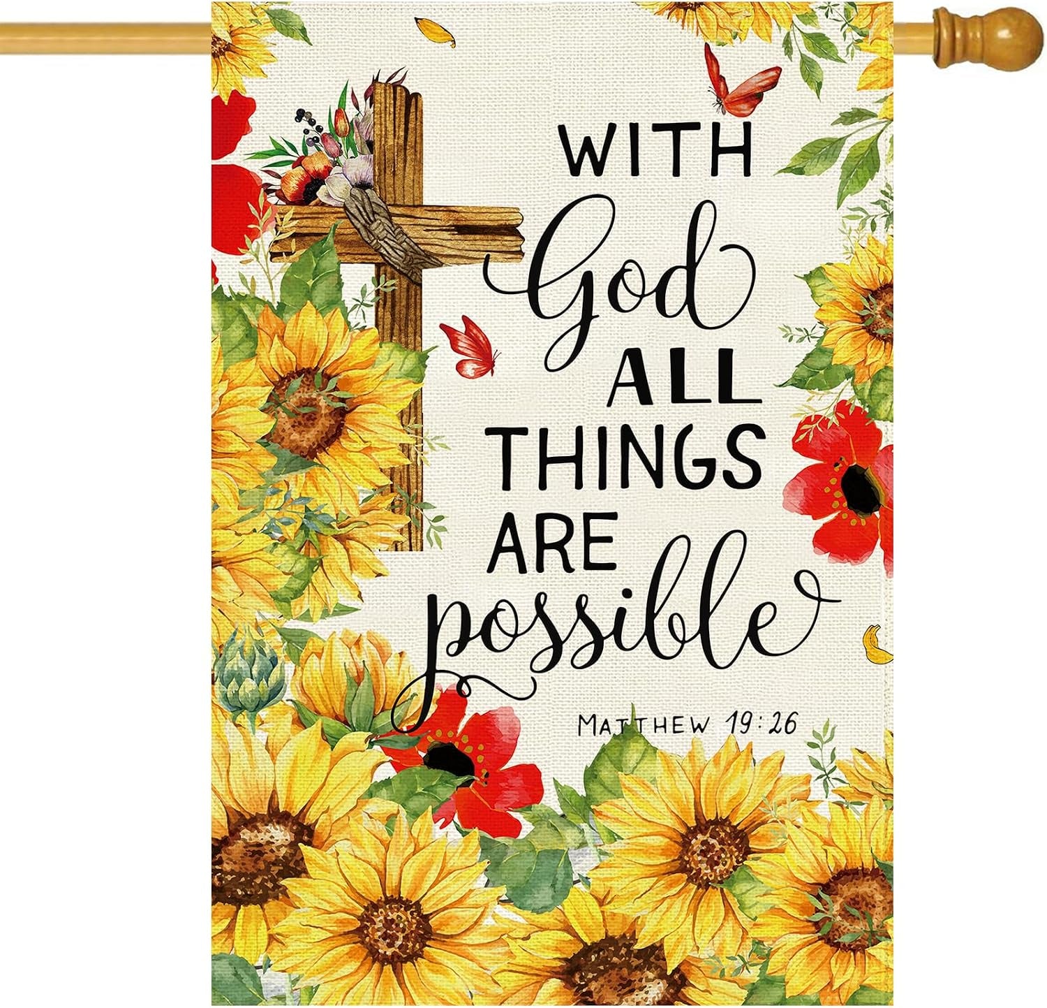 Sunflower Garden Flag, Double Sided Burlap, 12.5x18 Inch with Clip and Stopper