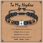 Adjustable Cross Bracelet for Boys, Tiger Eye Beaded Faith Bracelet, Christian Gift