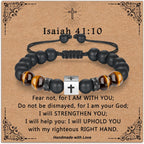 Adjustable Cross Bracelet for Boys, Tiger Eye Beaded Faith Bracelet, Christian Gift