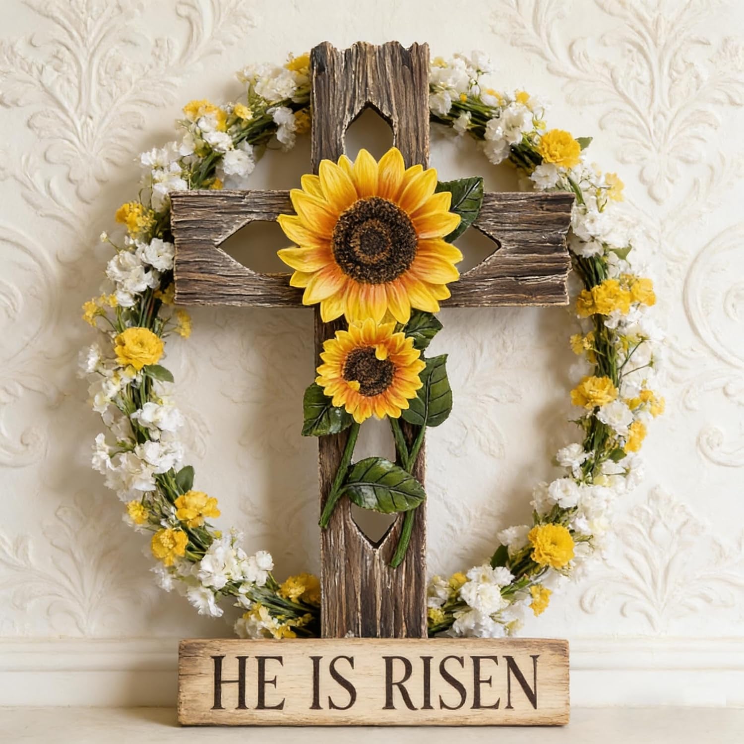 Wooden Sunflower Cross Wall Decor, Rustic Farmhouse Christian
