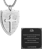 Armor of God Cross Necklace for Men, Stainless Steel Ephesians 6:16-17 Pendant, Christian Gift