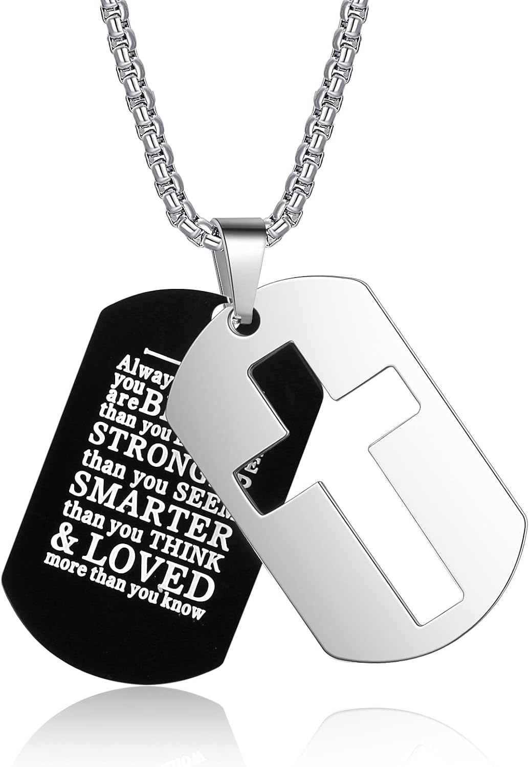 Cross Dog Tag Necklace for Men – Stainless Steel Bible Verse Pendant, Christian Faith Gift for Him & Boys