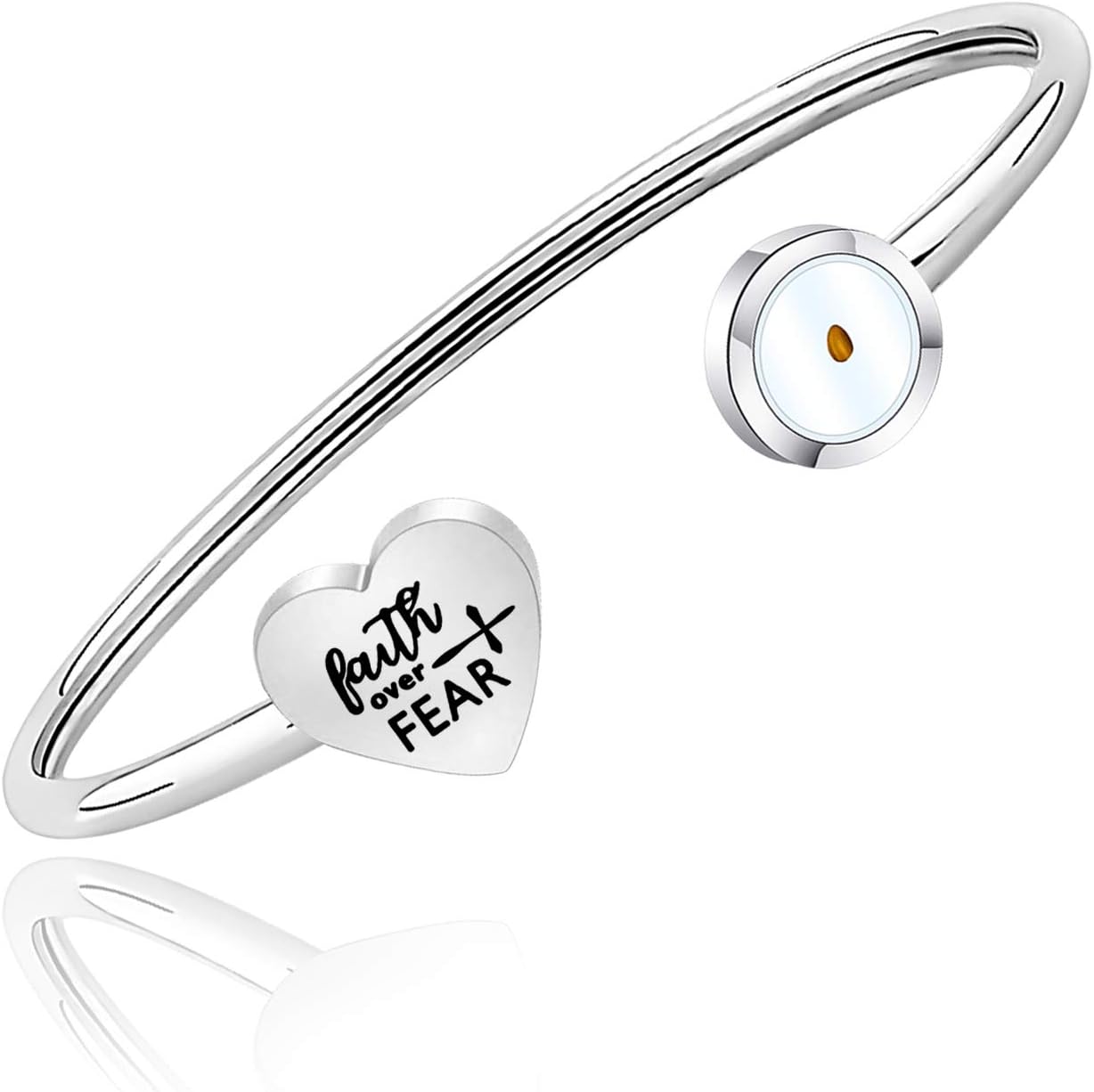Faith Over Fear" Mustard Seed Bracelet for Women – Christian Cuff Bangle with Heart Charm, Faith Gift