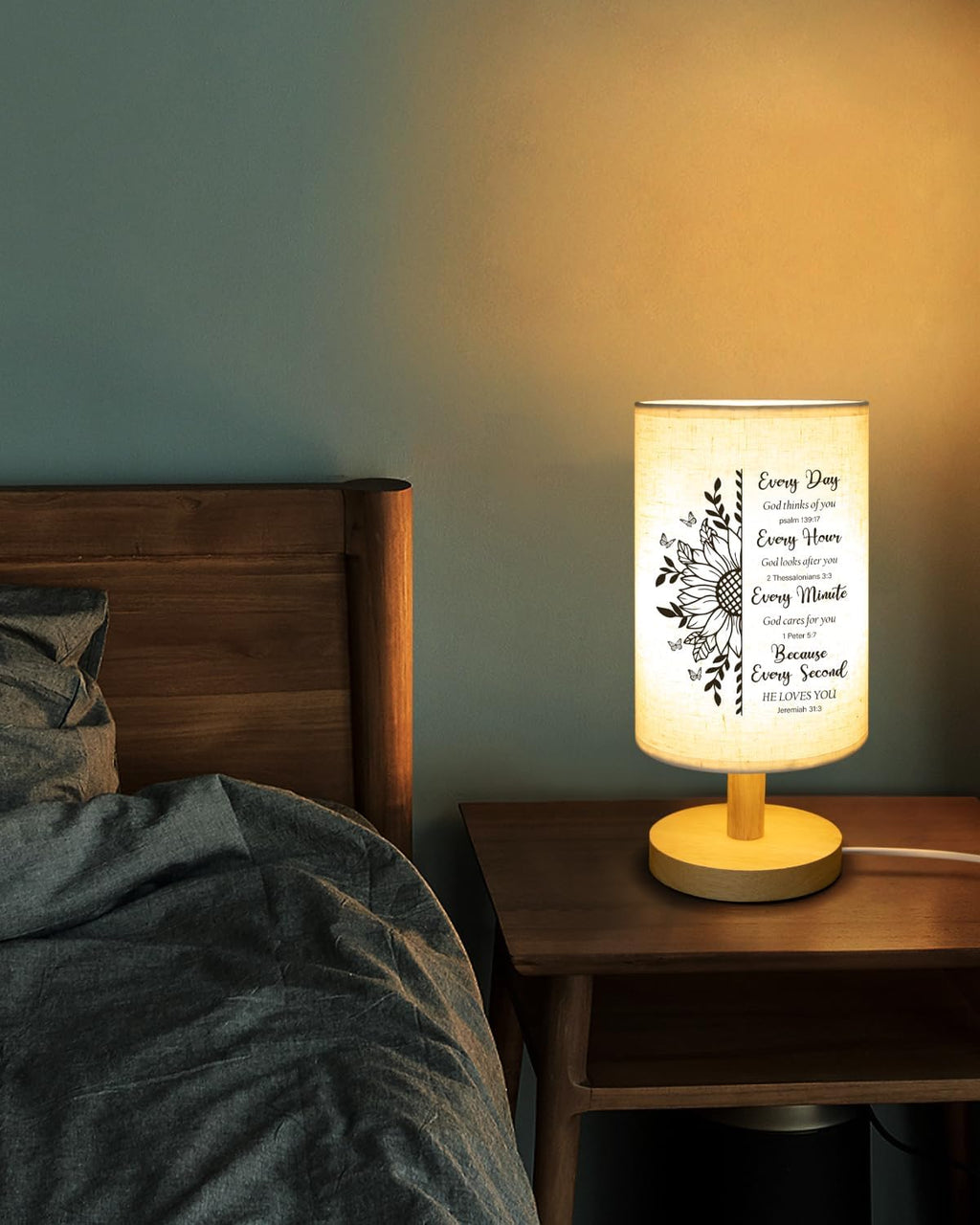 Dear Mom" Bible Verse Table Lamp – Christian Bedside Light with Inspirational Message, Faith Gift for Her