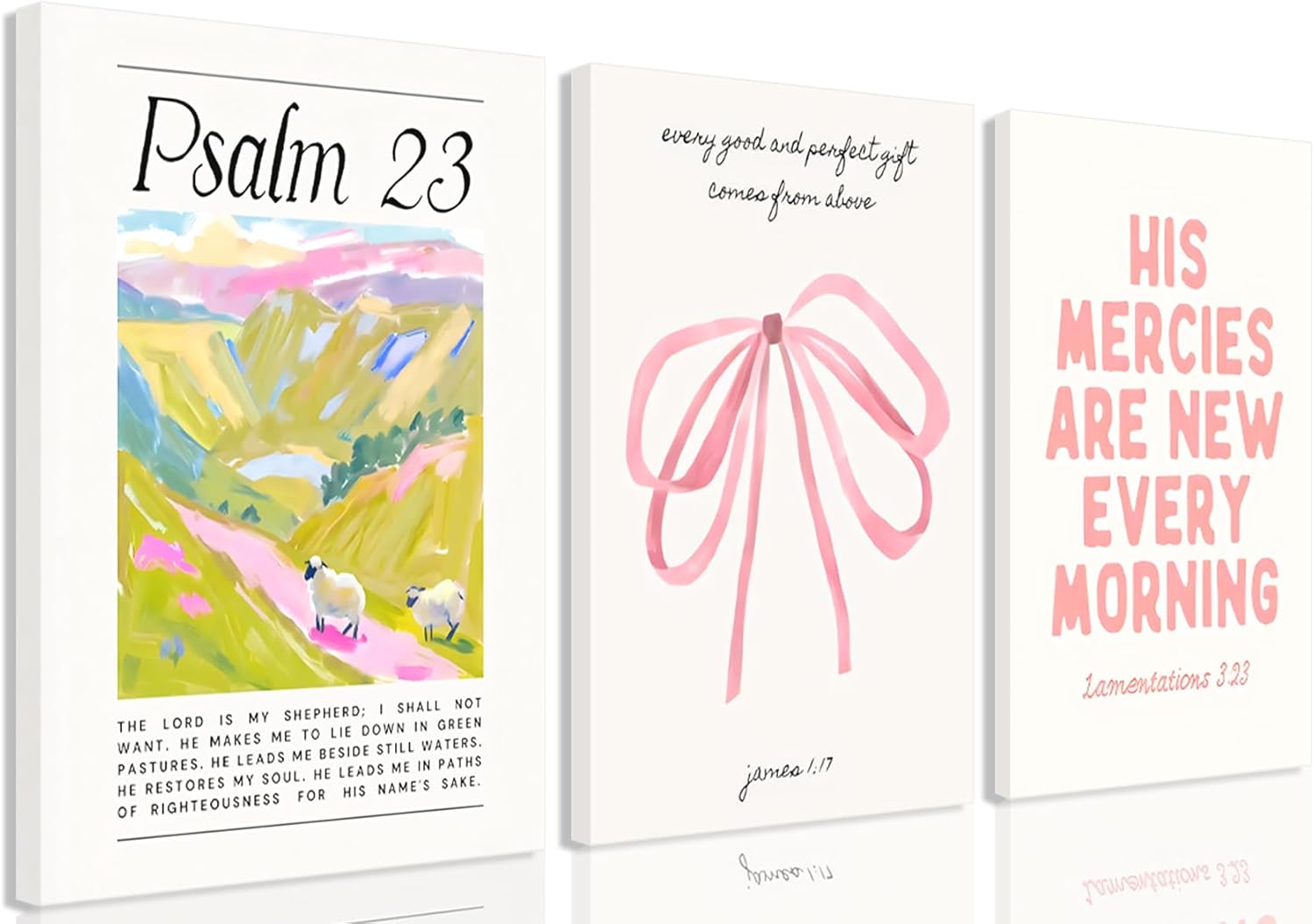 Pink Christian Wall Art Set of 3 – Framed Bible Verse Canvas Prints, Preppy Faith Decor for Girls' Bedroom & Dorm