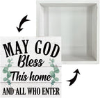 May God Bless This Home" Wooden Box Sign – Rustic Farmhouse Christian Tabletop & Shelf Decor, Housewarming Gift