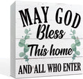 May God Bless This Home" Wooden Box Sign – Rustic Farmhouse Christian Tabletop & Shelf Decor, Housewarming Gift