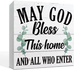 May God Bless This Home" Wooden Box Sign – Rustic Farmhouse Christian Tabletop & Shelf Decor, Housewarming Gift
