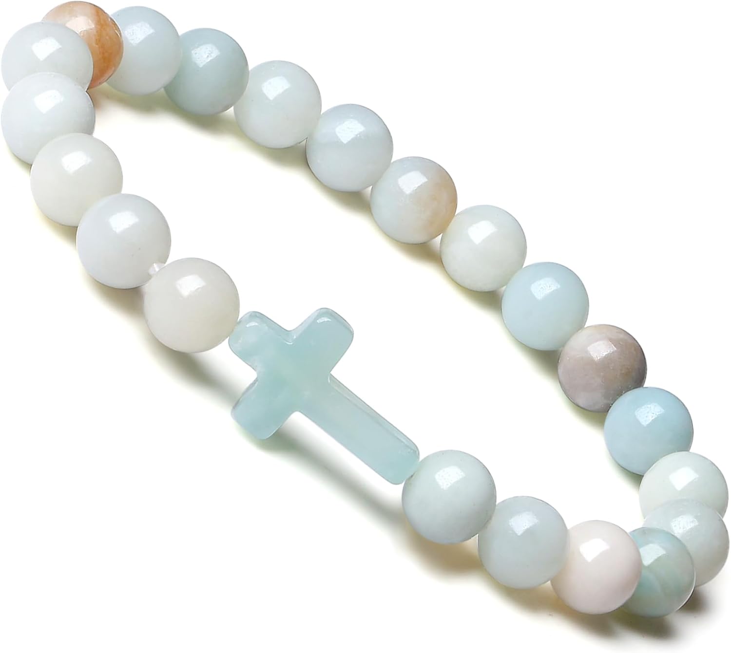 Natural Stone Cross Bracelet for Men & Women – 8mm Beaded Tiger's Eye Stretch Bracelet, Christian Faith Gift
