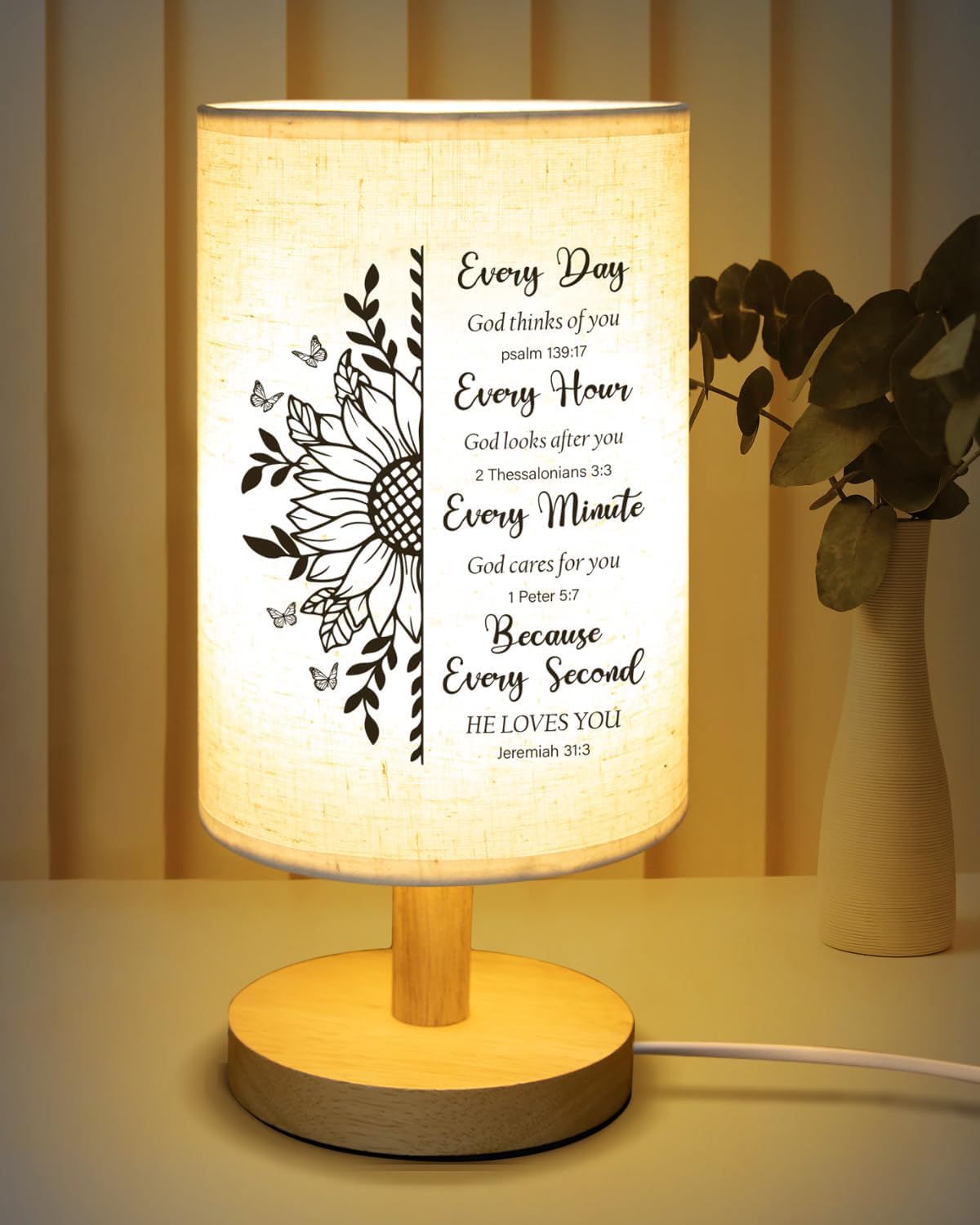 Dear Mom" Bible Verse Table Lamp – Christian Bedside Light with Inspirational Message, Faith Gift for Her