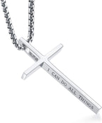 Cross Necklace for Men – Stainless Steel Philippians 4:13 Pendant, Christian Faith Gift for Him