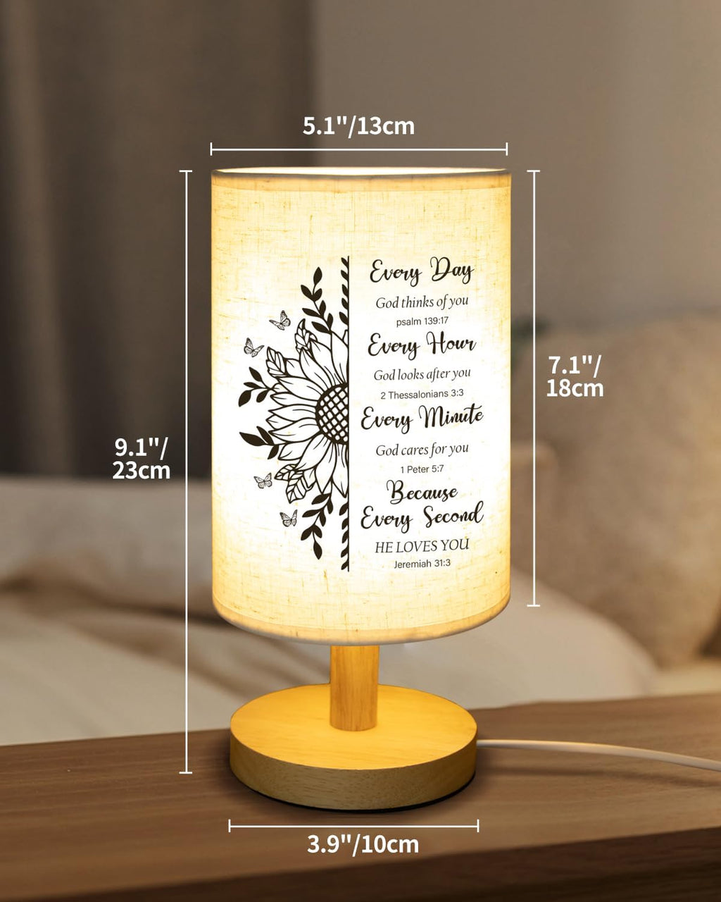 Dear Mom" Bible Verse Table Lamp – Christian Bedside Light with Inspirational Message, Faith Gift for Her