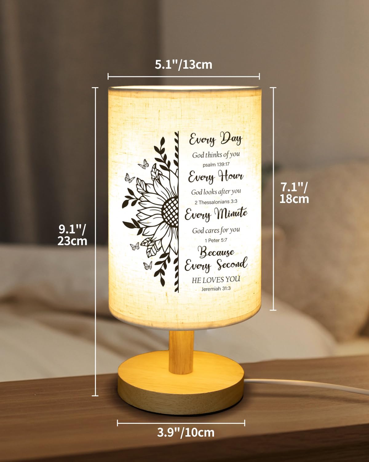 Dear Mom" Bible Verse Table Lamp – Christian Bedside Light with Inspirational Message, Faith Gift for Her