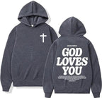 God Loves You Hoodie | Christian Cross Faith Pullover Sweatshirt, Unisex Men & Women