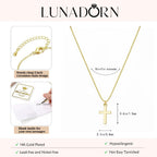 Dainty 14K Gold Plated Cross Necklace for Women, Non Tarnish Faith Pendant Gift