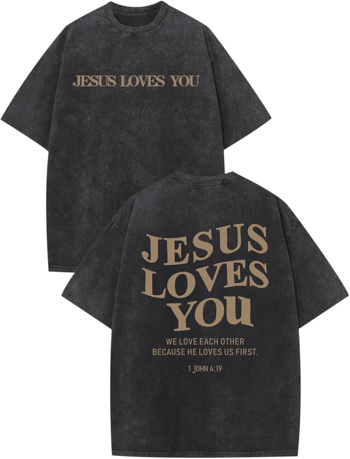 Jesus Loves You Acid Wash T-Shirt – Oversized Christian Graphic Tee for Men & Women