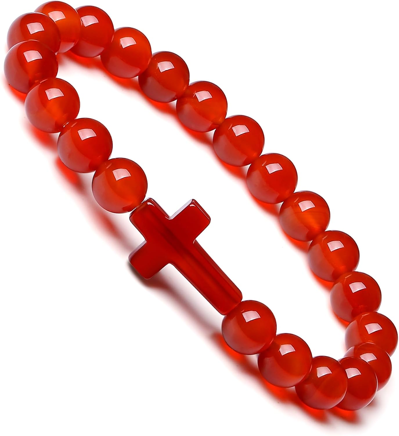 Natural Stone Cross Bracelet for Men & Women – 8mm Beaded Tiger's Eye Stretch Bracelet, Christian Faith Gift