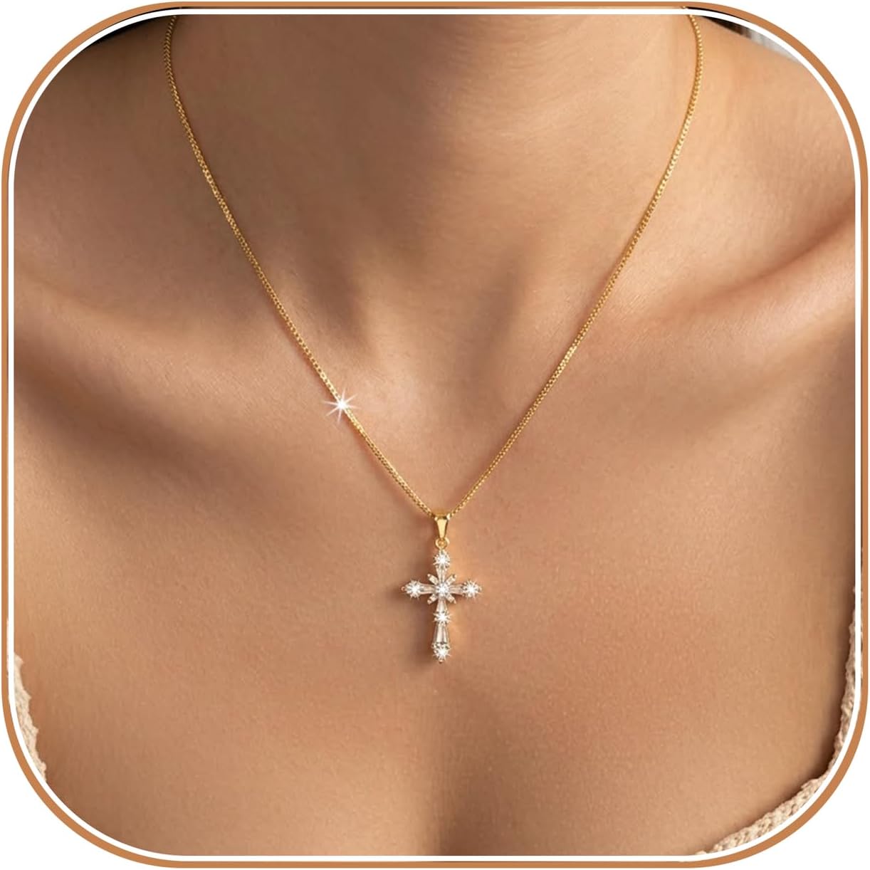 Dainty 14K Gold Plated Cross Necklace for Women, Non Tarnish Faith Pendant Gift