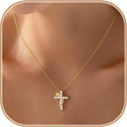 Dainty 14K Gold Plated Cross Necklace for Women, Non Tarnish Faith Pendant Gift