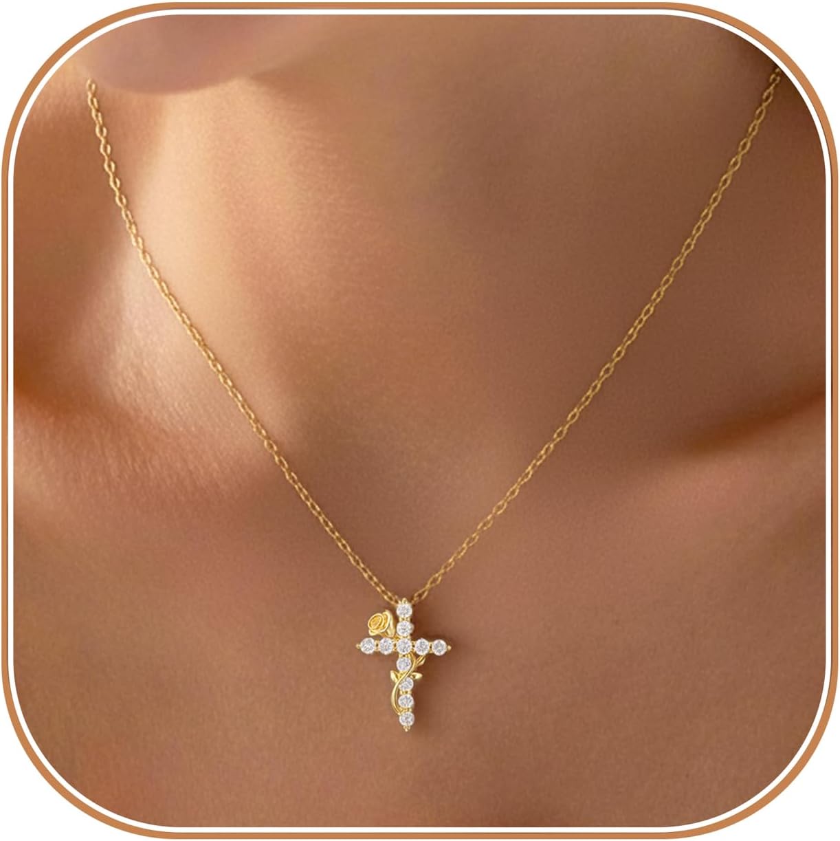 Dainty 14K Gold Plated Cross Necklace for Women, Non Tarnish Faith Pendant Gift