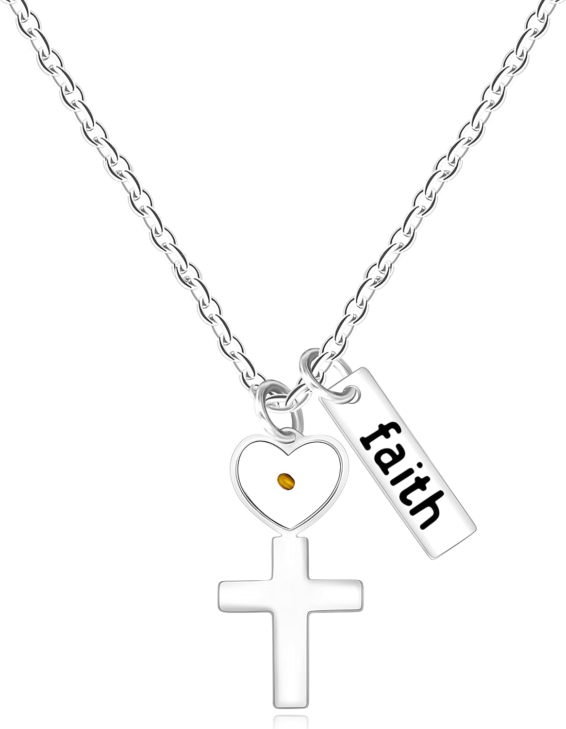 Stainless Steel Faith as Small as a Mustard Seed Charm Pendant Necklace Jewelry for Women
