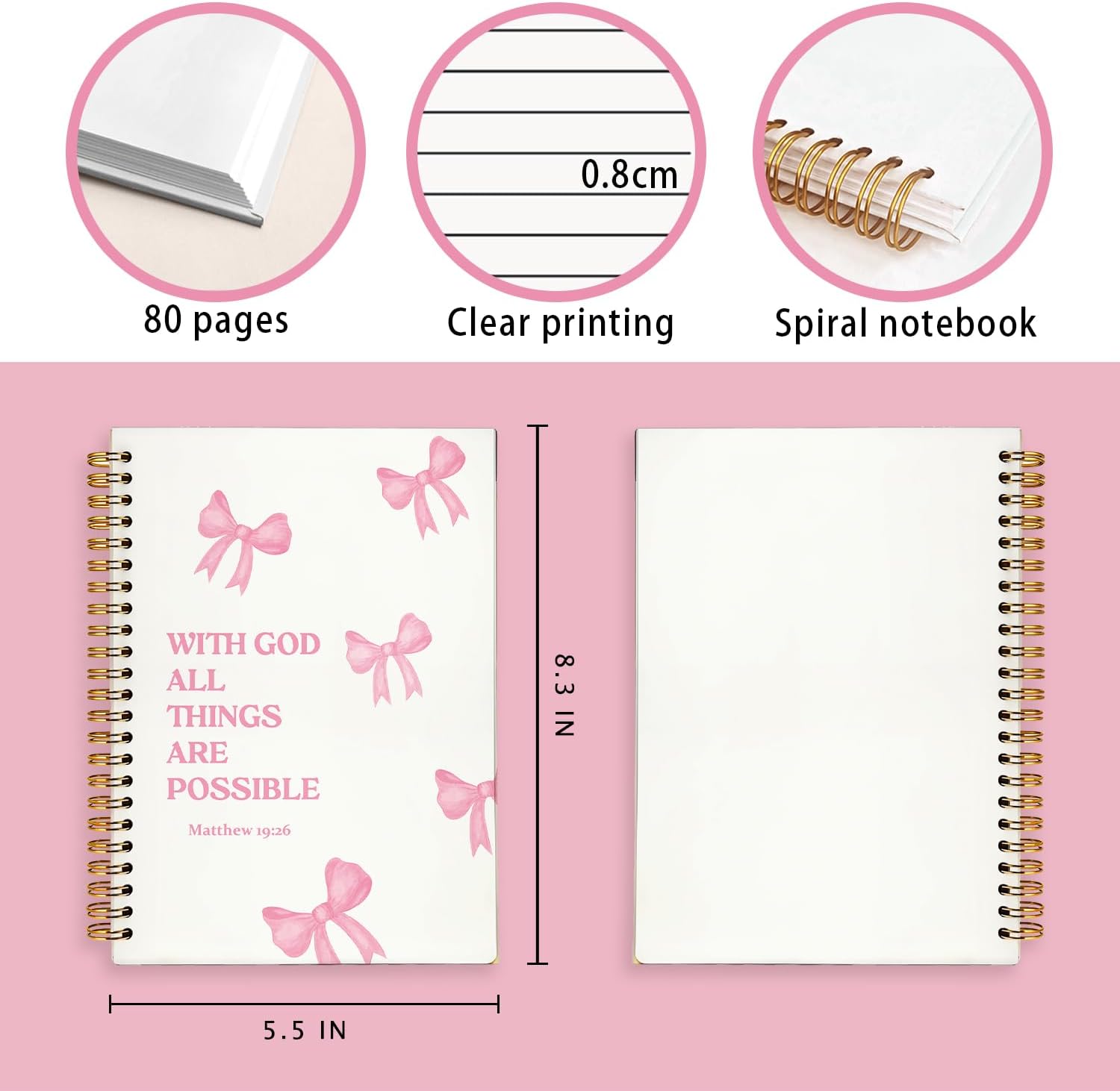 Bible Journal for Women, Christian Prayer Journal Notebook, Gift for Teen Girls, Bible Study Supplies, Coquette Preppy Pink Aesthetic
