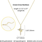 Crown Cross Necklace for Women – Gold/Silver CZ Pendant, Adjustable Hypoallergenic Faith Jewelry (Gift-Boxed)
