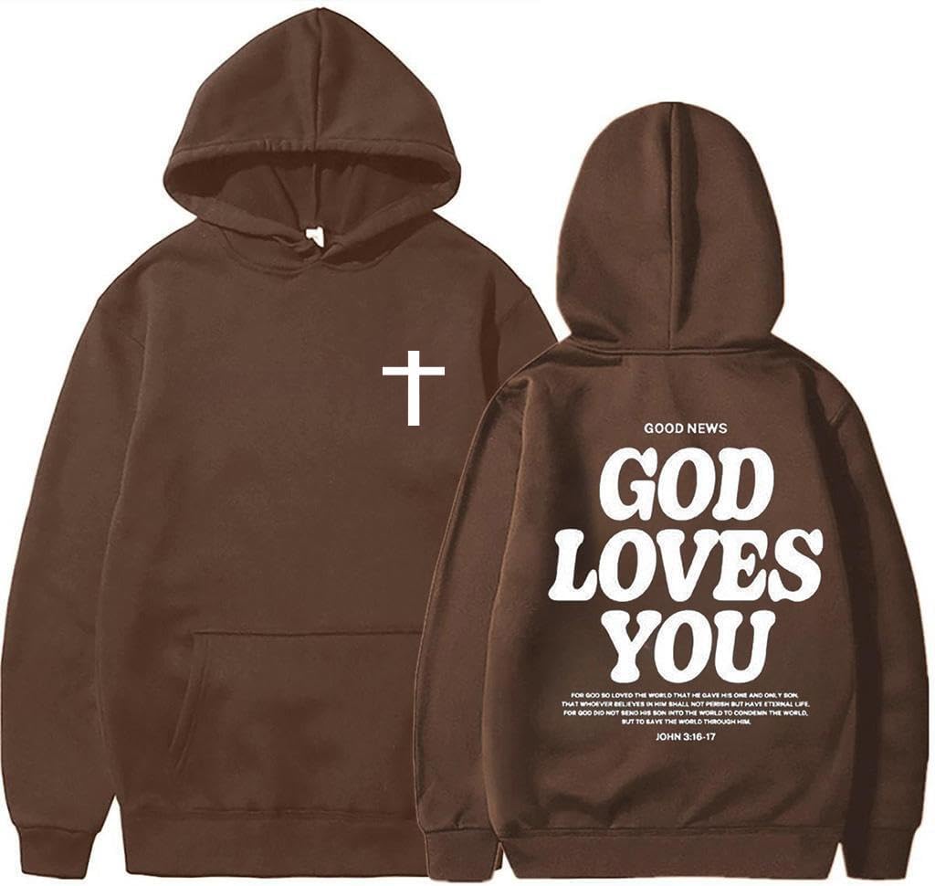 God Loves You Hoodie | Christian Cross Faith Pullover Sweatshirt, Unisex Men & Women