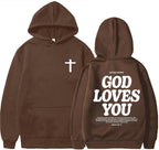 God Loves You Hoodie | Christian Cross Faith Pullover Sweatshirt, Unisex Men & Women