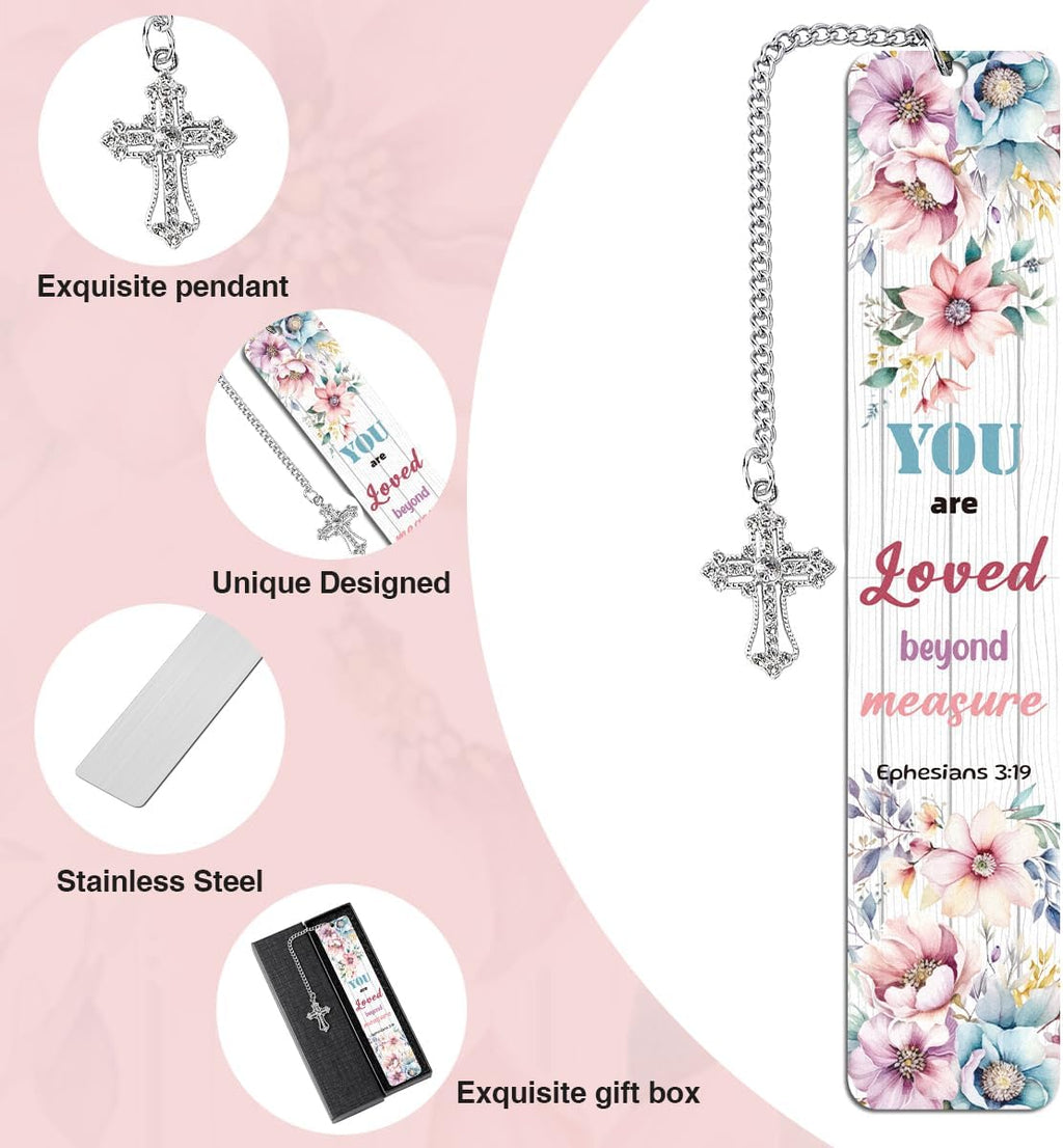 You Are Loved Beyond Measure" Metal Bible Verse Bookmark – Christian Gift for Women with Cross Charm & Gift Box
