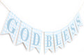 Blue Gingham God Bless Banner, Baptism Banner, First Communion Decor, Christening Party Decoration, Religious Celebration Banner