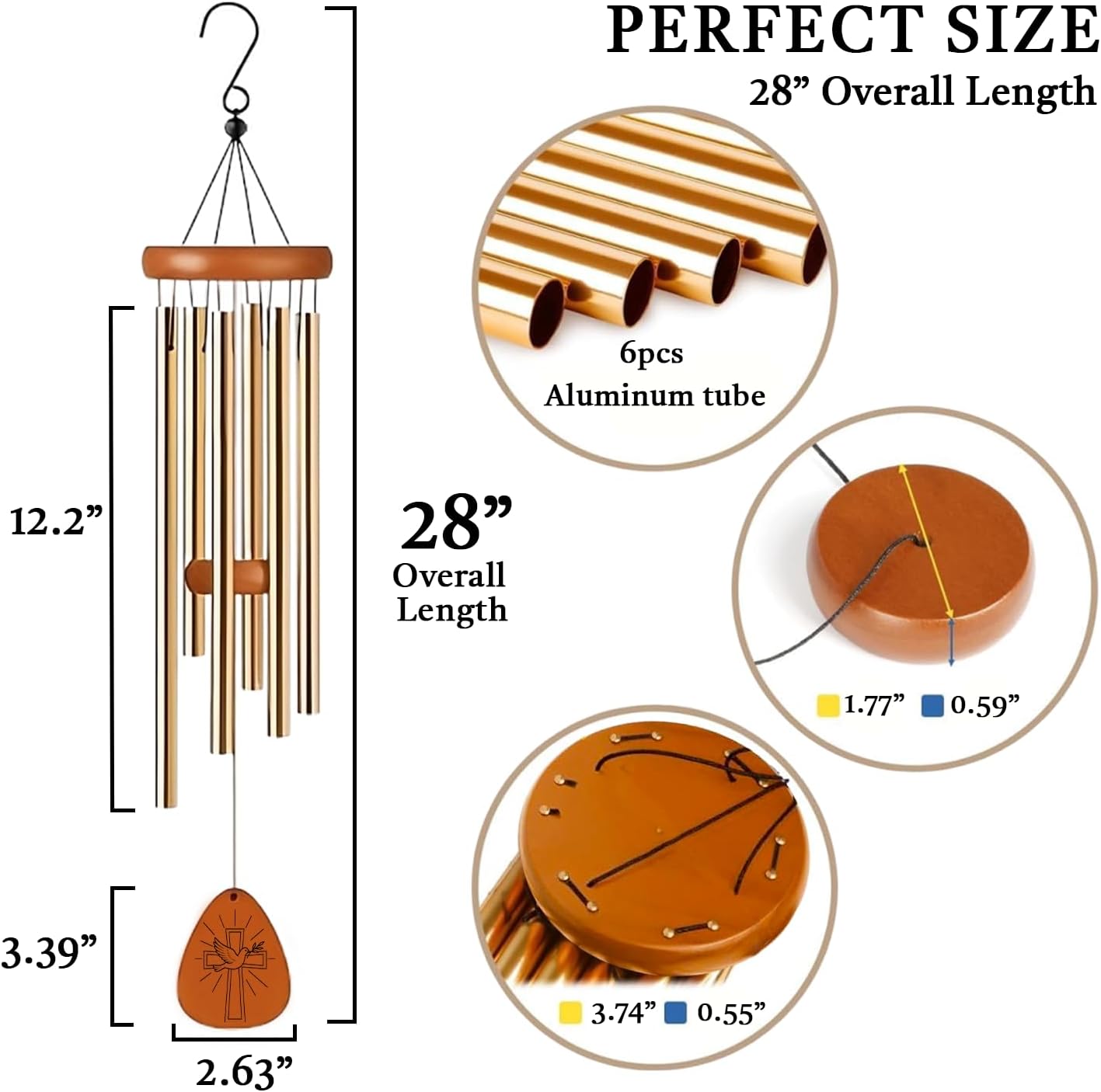 Christian Cross Wind Chimes for Outside 28" – Bible Verse Garden Decor, Faith Gift for Mom & Grandma (Gift-Boxed)