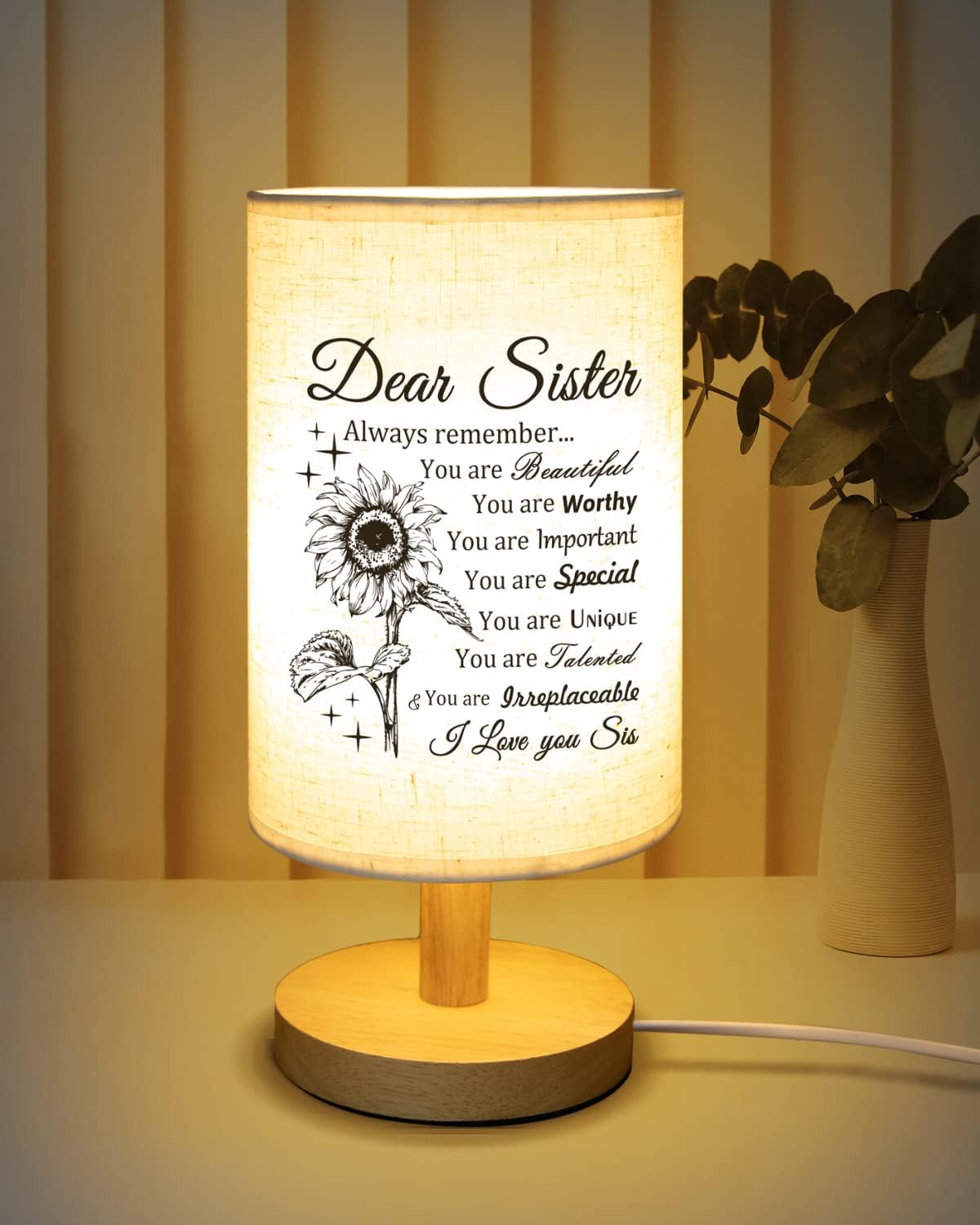 Dear Mom" Bible Verse Table Lamp – Christian Bedside Light with Inspirational Message, Faith Gift for Her