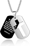 Cross Dog Tag Necklace for Men – Stainless Steel Bible Verse Pendant, Christian Faith Gift for Him & Boys