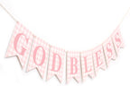 Blue Gingham God Bless Banner, Baptism Banner, First Communion Decor, Christening Party Decoration, Religious Celebration Banner