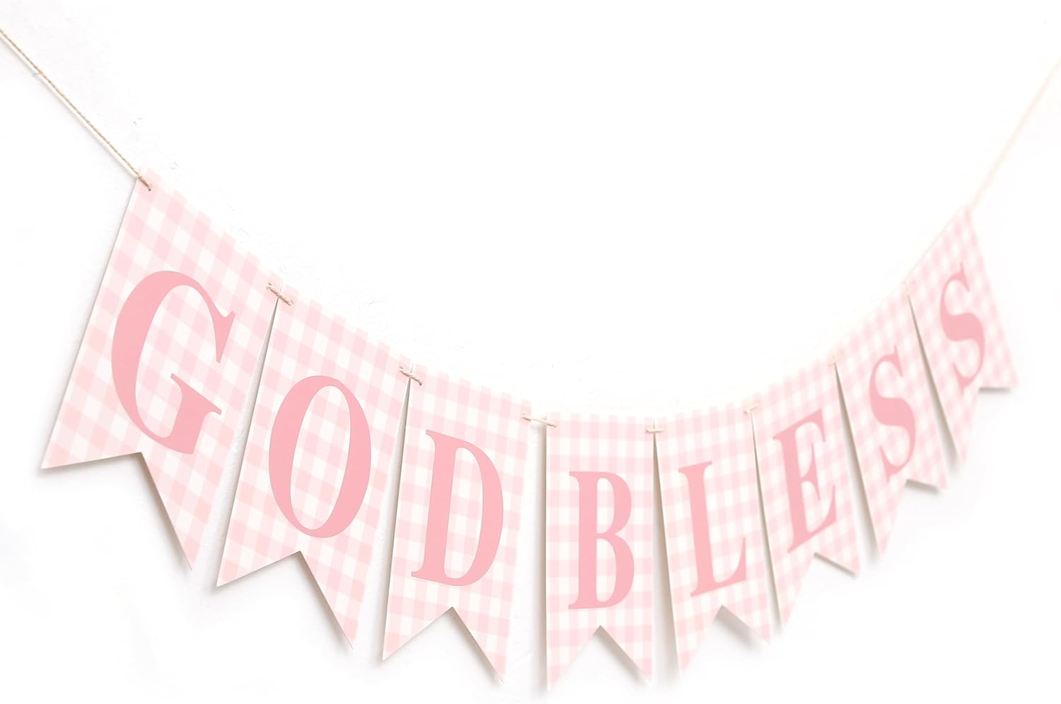 Blue Gingham God Bless Banner, Baptism Banner, First Communion Decor, Christening Party Decoration, Religious Celebration Banner
