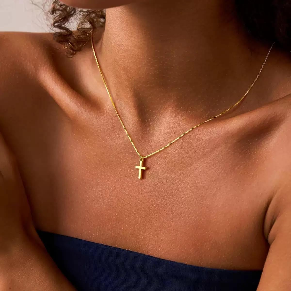 Dainty 14K Gold Plated Cross Necklace for Women, Non Tarnish Faith Pendant Gift