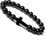 Natural Stone Cross Bracelet for Men & Women – 8mm Beaded Tiger's Eye Stretch Bracelet, Christian Faith Gift