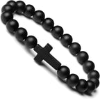 Natural Stone Cross Bracelet for Men & Women – 8mm Beaded Tiger's Eye Stretch Bracelet, Christian Faith Gift