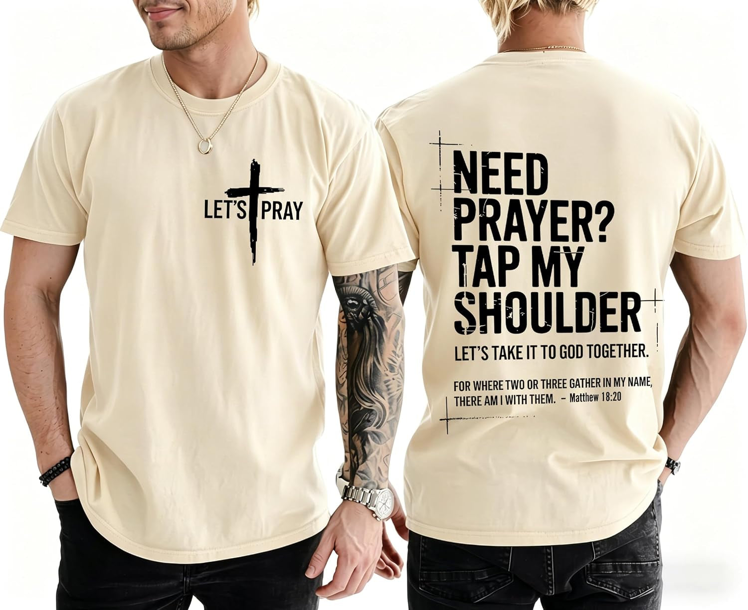 Christian Shirts for Men Need Prayer Tap My Shoulder T-Shirt Cross Faith | Christian Cross Faith Religious Jesus Tshirts Women
