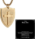 Armor of God Cross Necklace for Men, Stainless Steel Ephesians 6:16-17 Pendant, Christian Gift