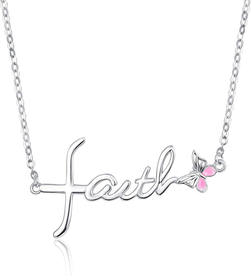 Faith Necklace for Women, 925 Sterling Silver Faith Pendant, Religious Gift for Daughter or Sister