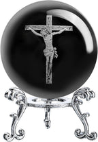 2.3In Jesus Crystal Ball with Stand 3D Cross Gift for Christian Catholic | K9 Crystal Laser Engraving Includes Metal Display Stand Gift Box Ready Ideal for Prayer Room Church Home Display