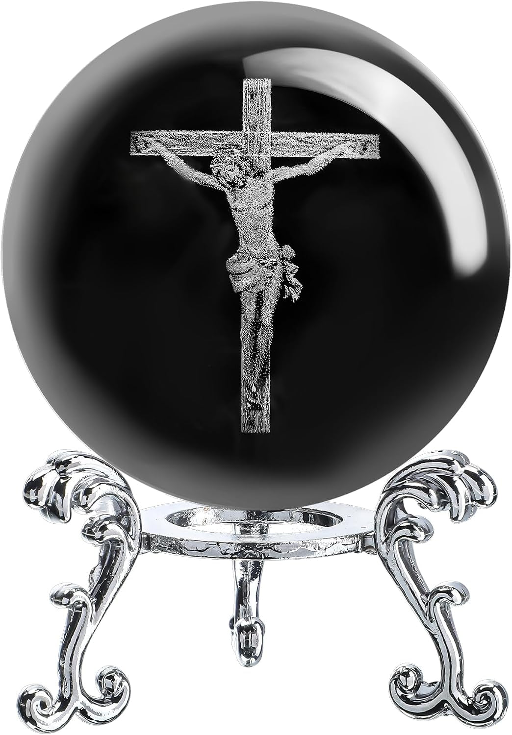 2.3In Jesus Crystal Ball with Stand 3D Cross Gift for Christian Catholic | K9 Crystal Laser Engraving Includes Metal Display Stand Gift Box Ready Ideal for Prayer Room Church Home Display