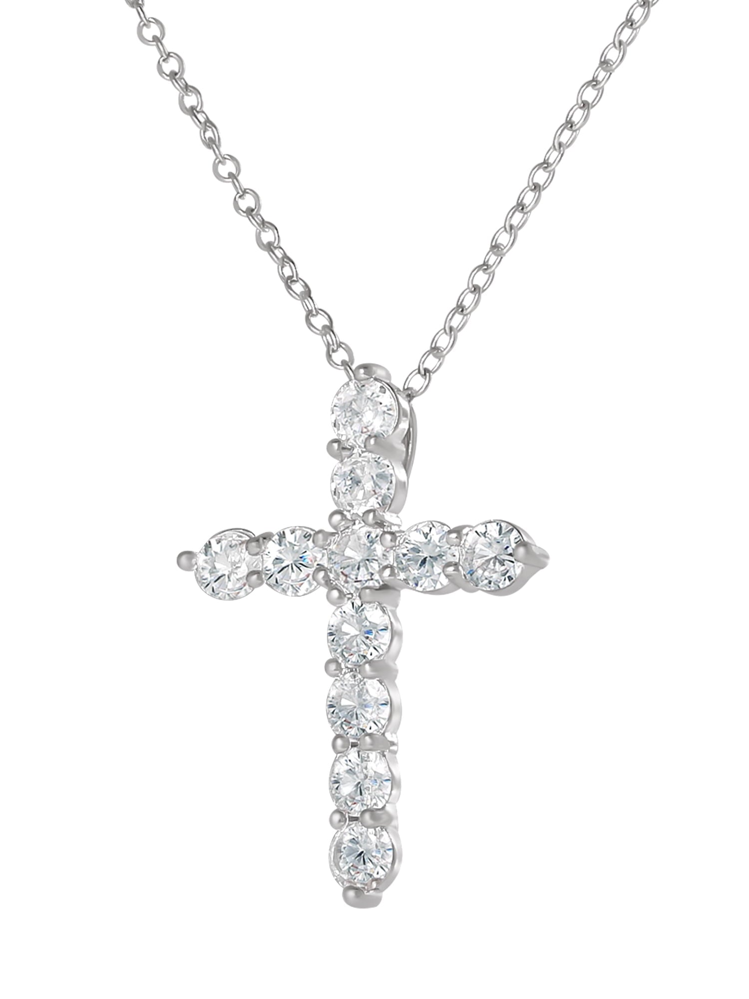 Silver-Plated Cubic Zirconia Cross Pendant Necklace, 18" + 2" Extender