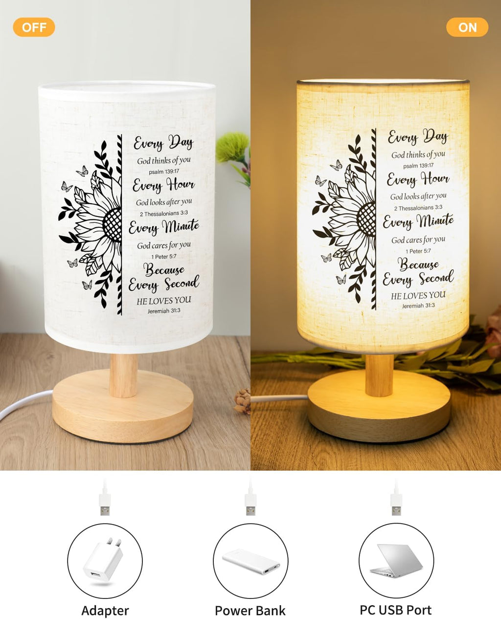 Dear Mom" Bible Verse Table Lamp – Christian Bedside Light with Inspirational Message, Faith Gift for Her
