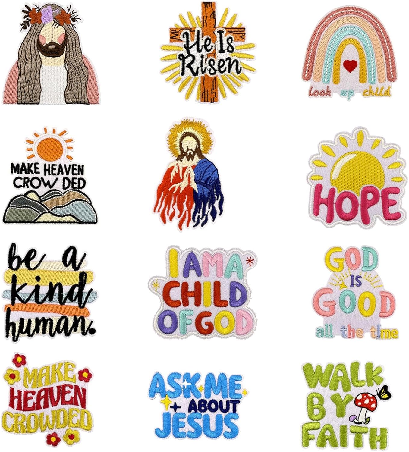 Love Jesus Christian Iron-On Patches – 10 Pack Religious Embroidered Appliqué for Hats, Jeans, Bags & DIY