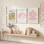 Pink Christian Wall Art Set of 3 – Framed Bible Verse Canvas Prints, Preppy Faith Decor for Girls' Bedroom & Dorm