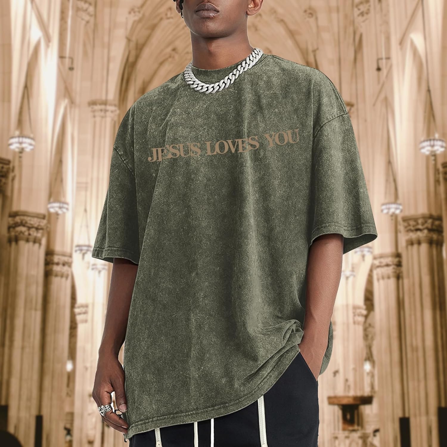 Jesus Loves You Acid Wash T-Shirt – Oversized Christian Graphic Tee for Men & Women